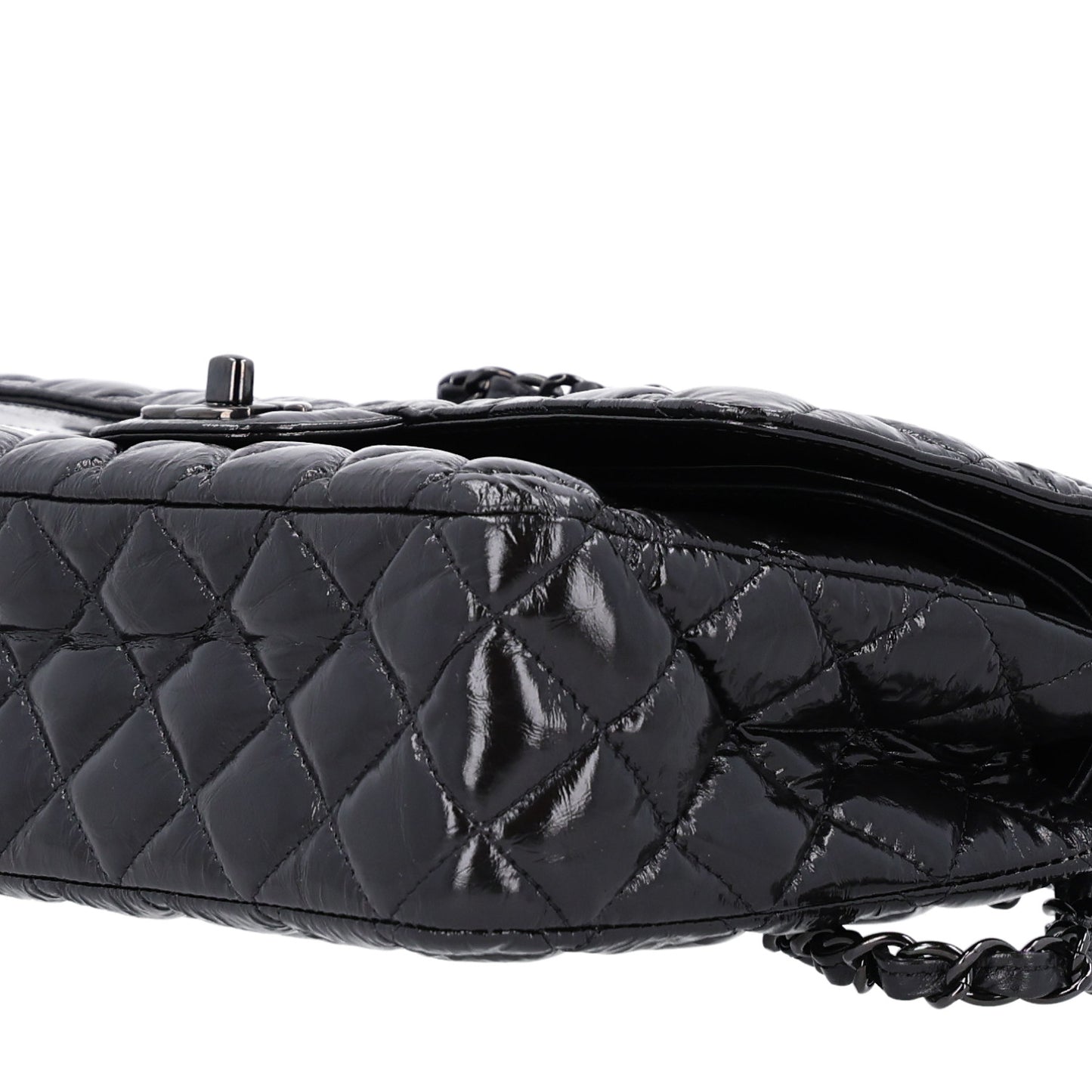 Shiny Crumpled Calfskin Quilted Medium Double Flap So Black