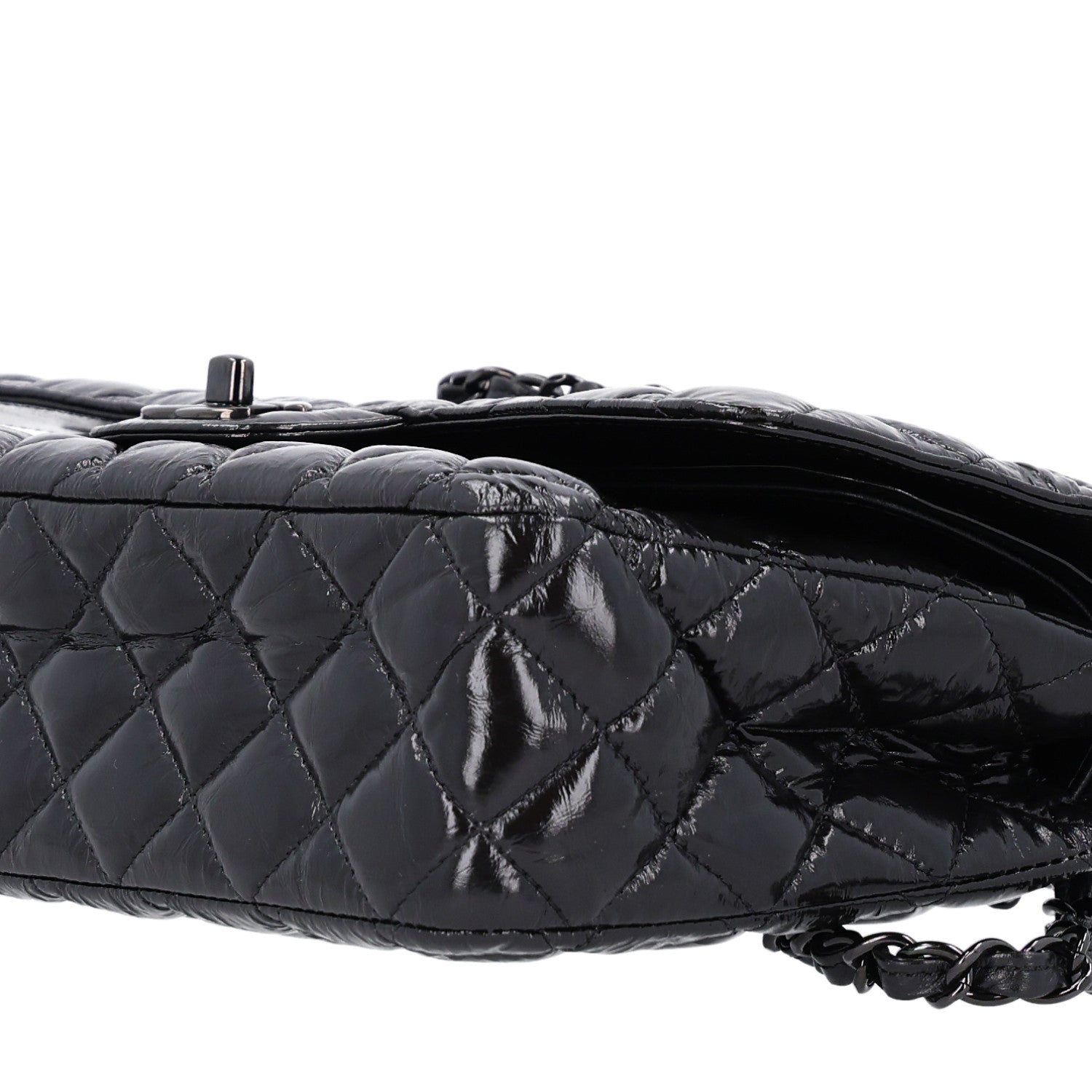 Chanel Shiny Crumpled Calfskin Quilted Medium Double Flap So Black 11 of 11
