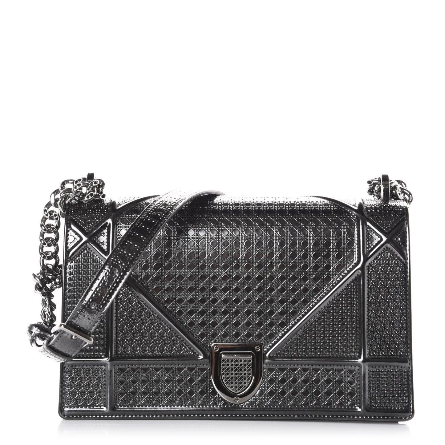 Metallic Patent Micro-Cannage Medium Diorama Flap Bag Silver