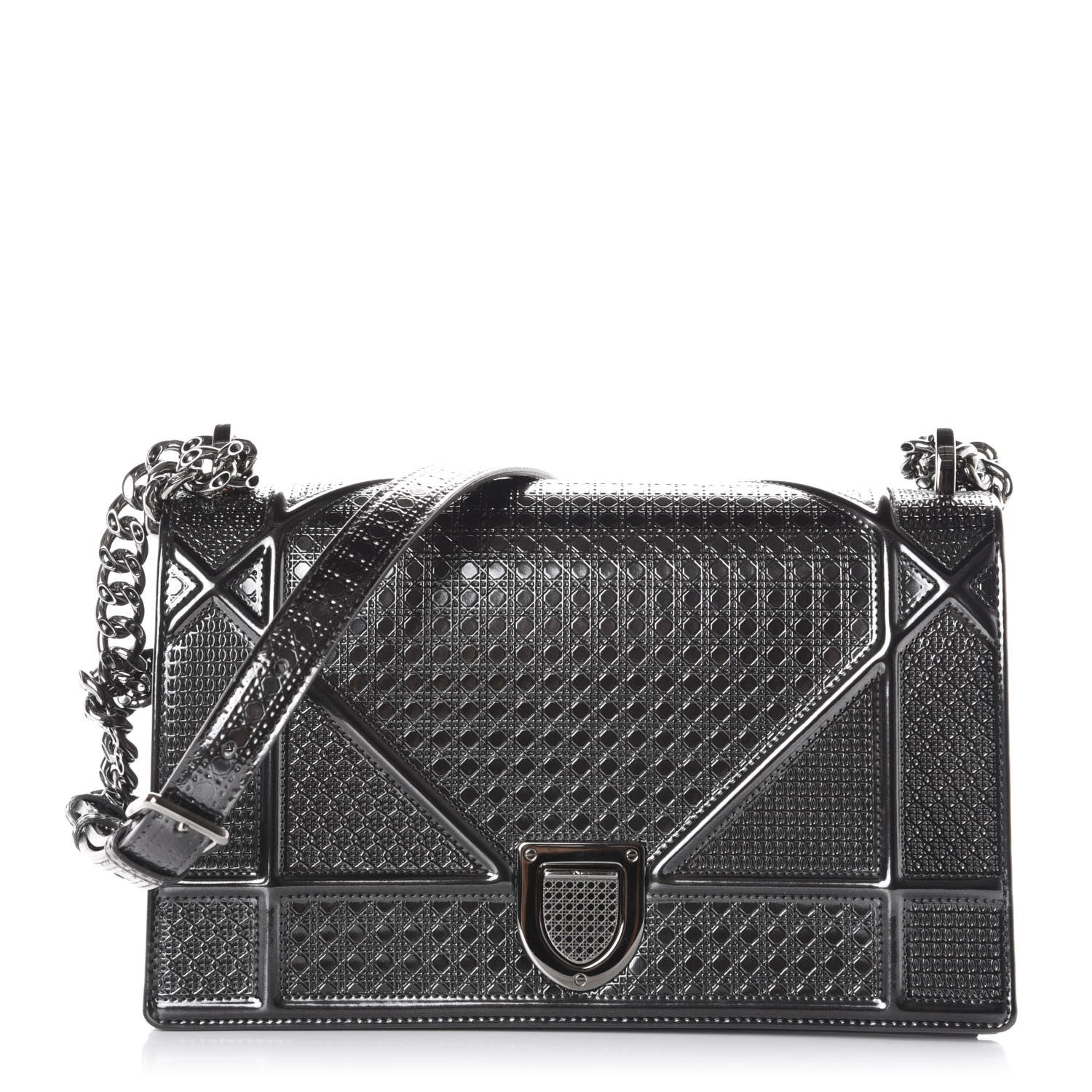 Christian Dior Metallic Patent Micro-Cannage Medium Diorama Flap Bag Silver 1 of 11