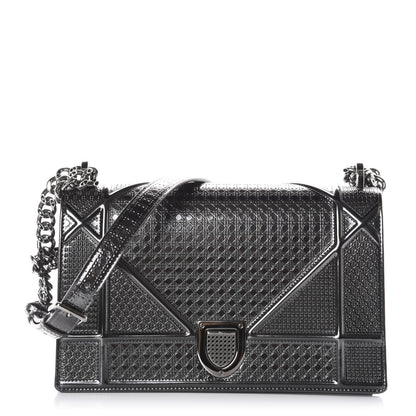 Christian Dior Metallic Patent Micro-Cannage Medium Diorama Flap Bag Silver 1 of 11