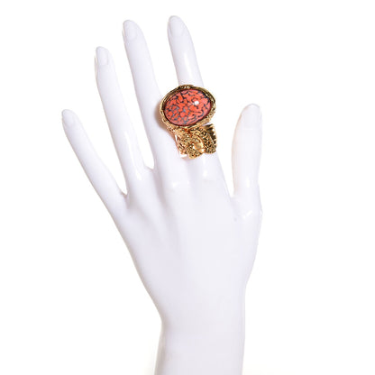 Saint Laurent Glass Cabochon Arty Ovale Ring 7 Gold Coral 2 of 4