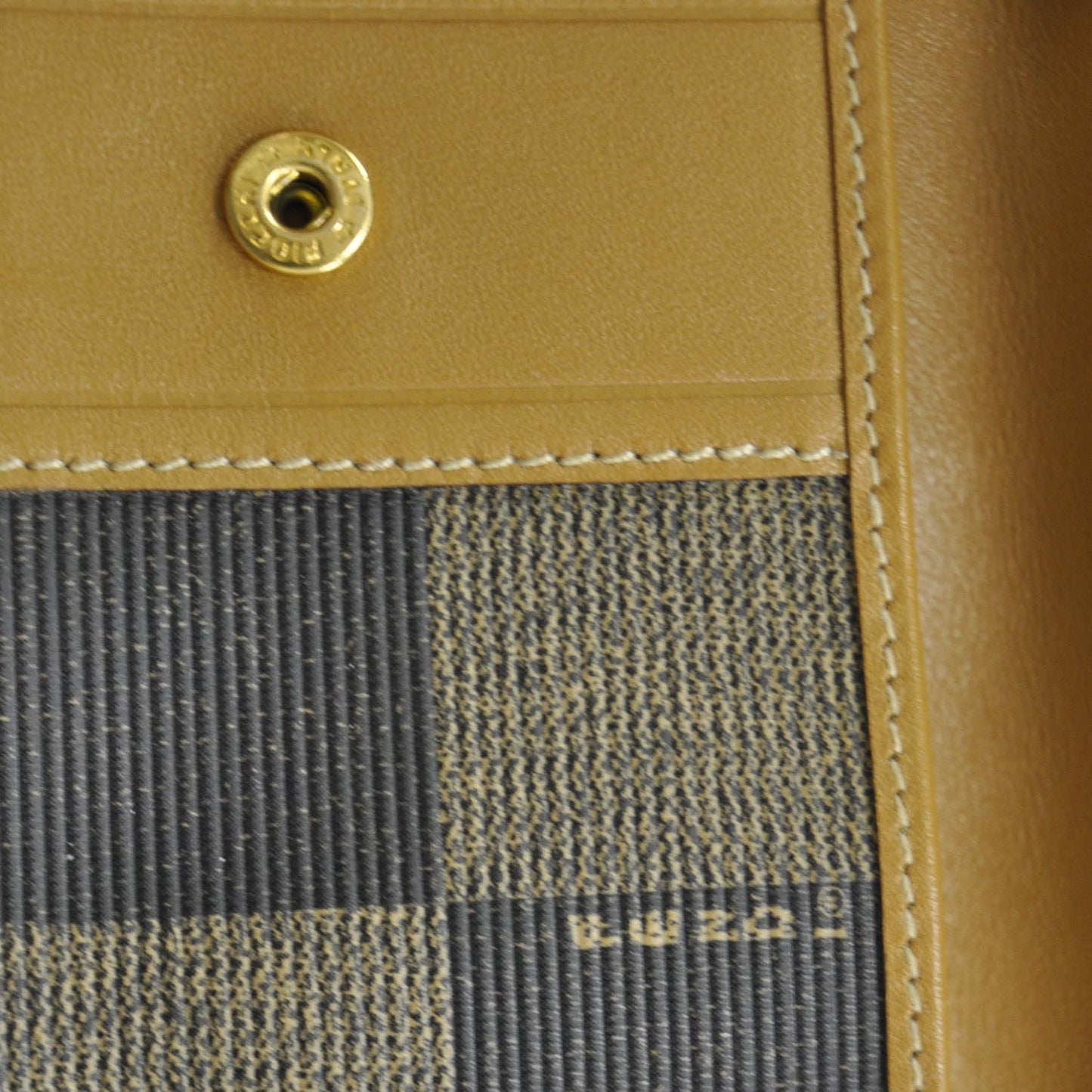 Vintage Canvas Checkered Coin Pouch Key Case Tobacco