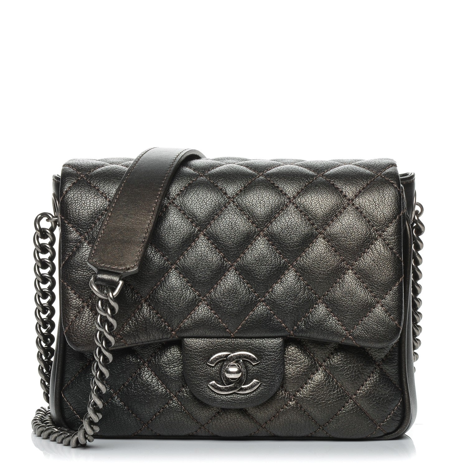 Chanel Metallic Goatskin Quilted Small Rock In Rome Flap Charcoal 1 of 16