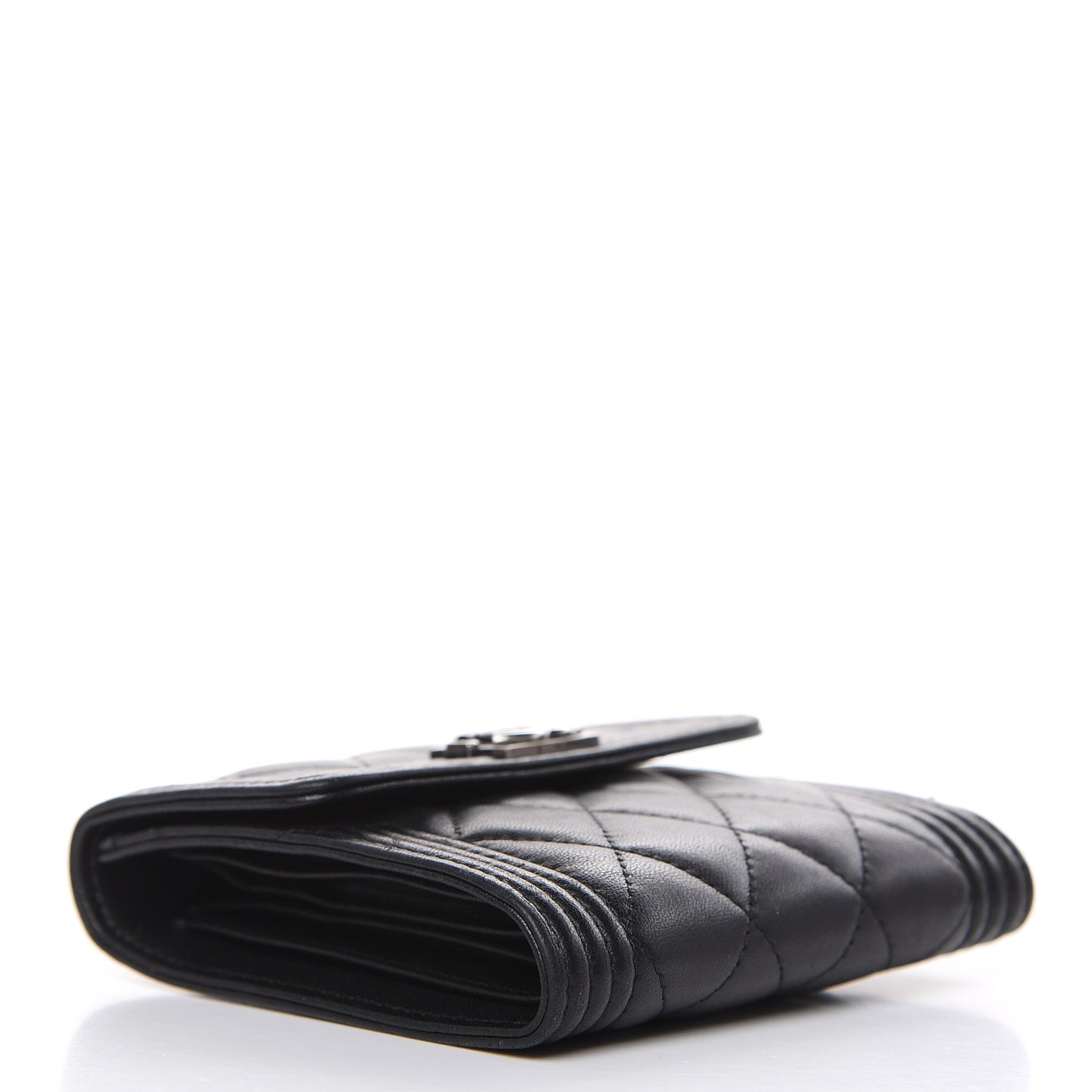 Lambskin Quilted Compact Boy Wallet Black