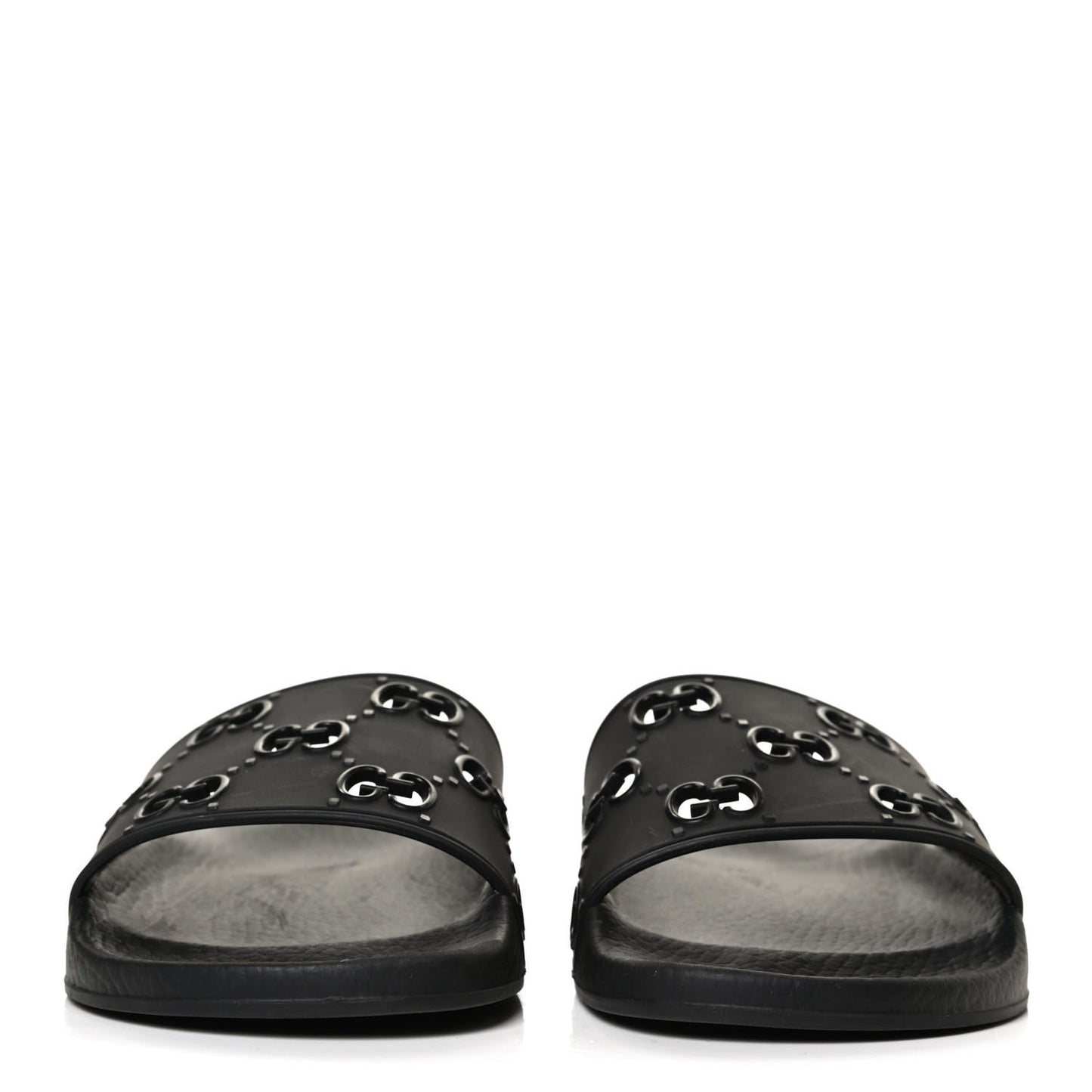 Rubber GG Monogram Perforated Womens Slide Sandals 38 Black