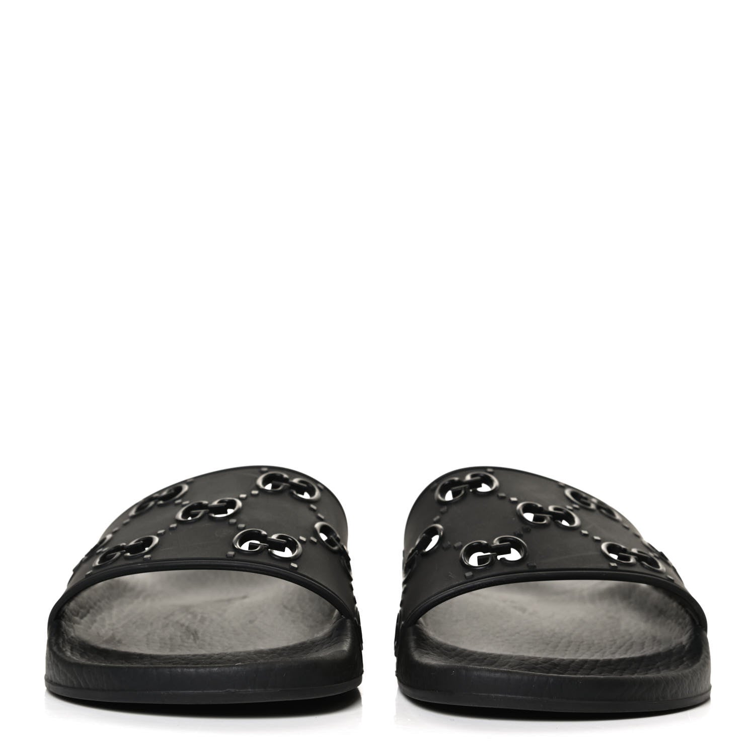 Gucci Rubber GG Monogram Perforated Womens Slide Sandals 38 Black 2 of 12