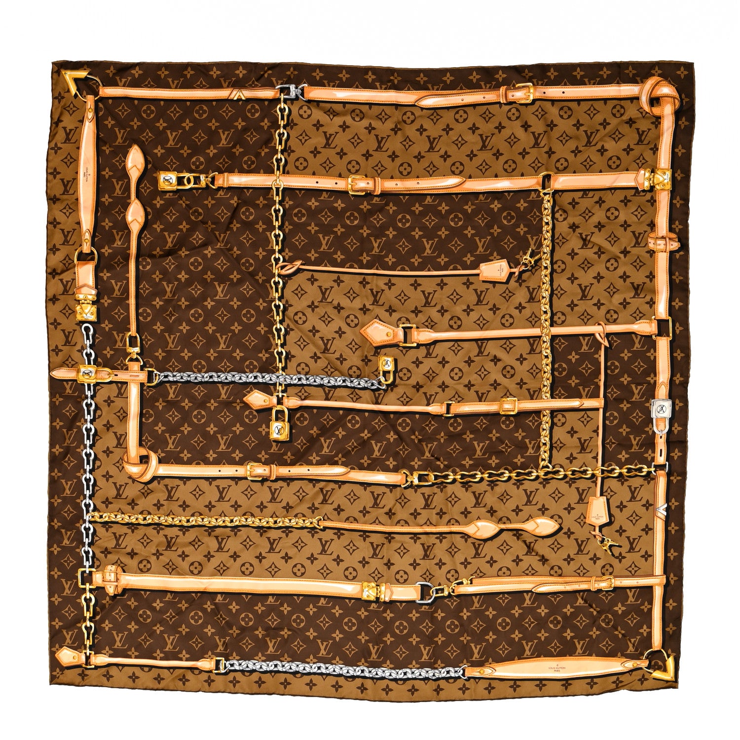 Louis Vuitton Silk Monogram Confidential Square Scarf Brown 1 of 3