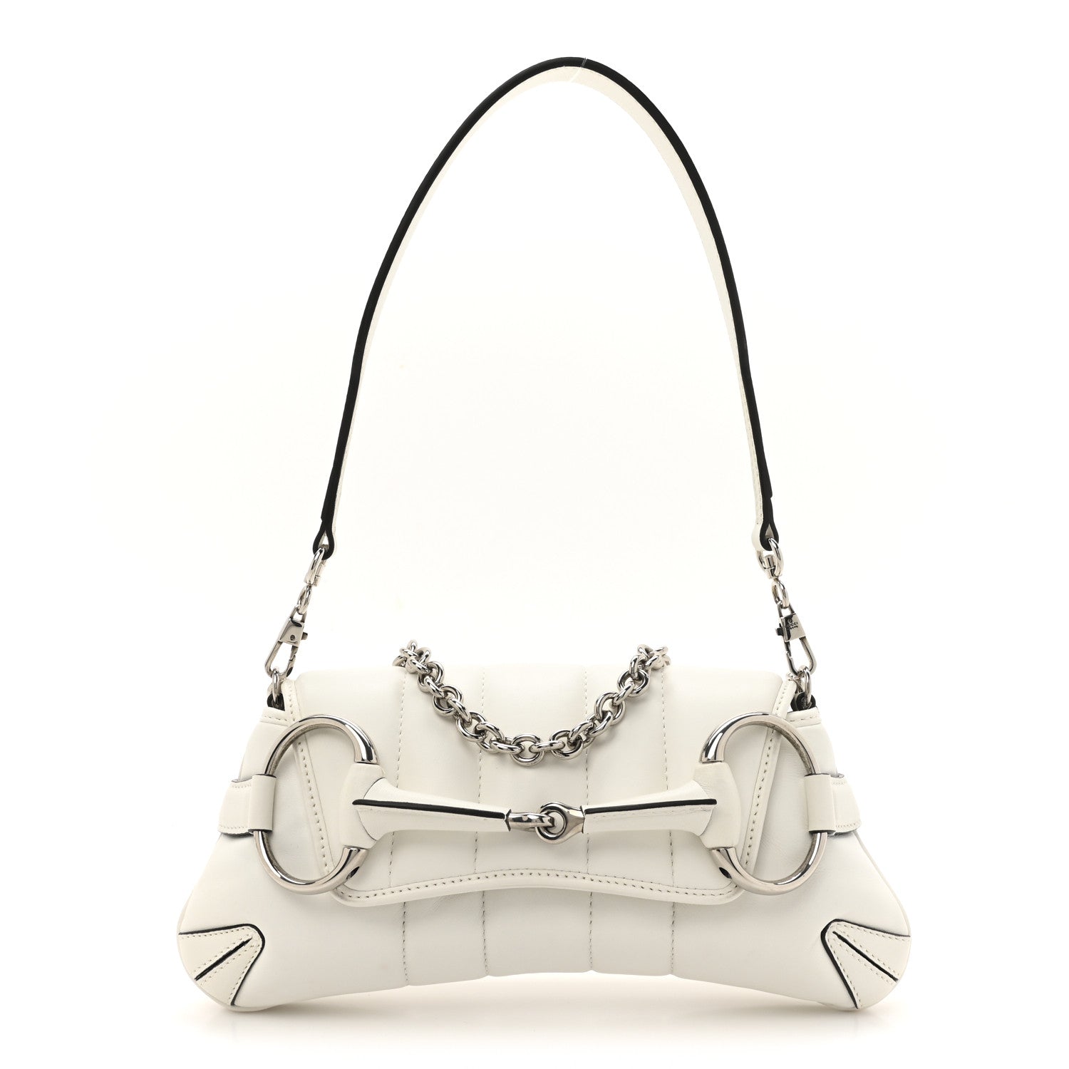 Gucci Nappa Vertical Matelasse Small Maxi Horsebit Chain Shoulder Bag Great White 1 of 11