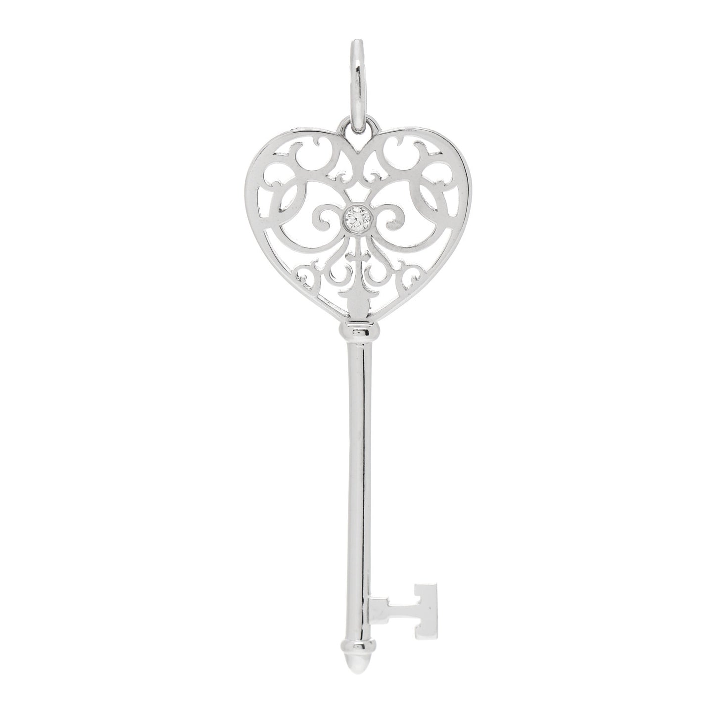 18K White Gold Diamond Enchant Heart Key Pendant