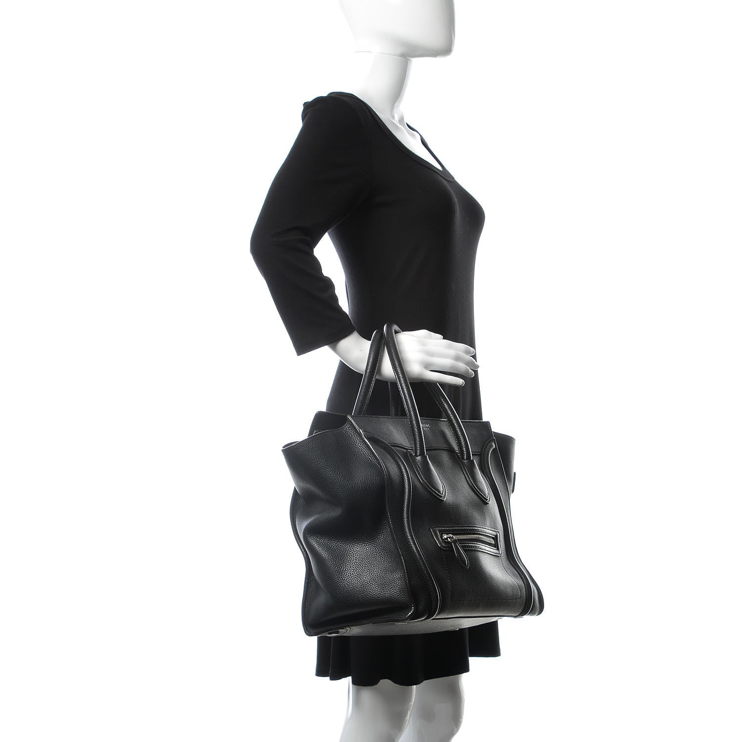 Celine Drummed Calfskin Mini Luggage Black 2 of 8