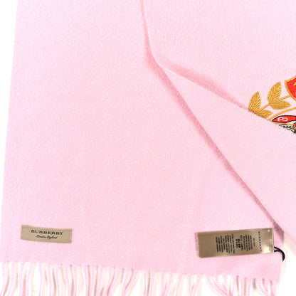 Burberry Cashmere Large Crest Embroidered Fringe Scarf Pale Rose 3 of 3
