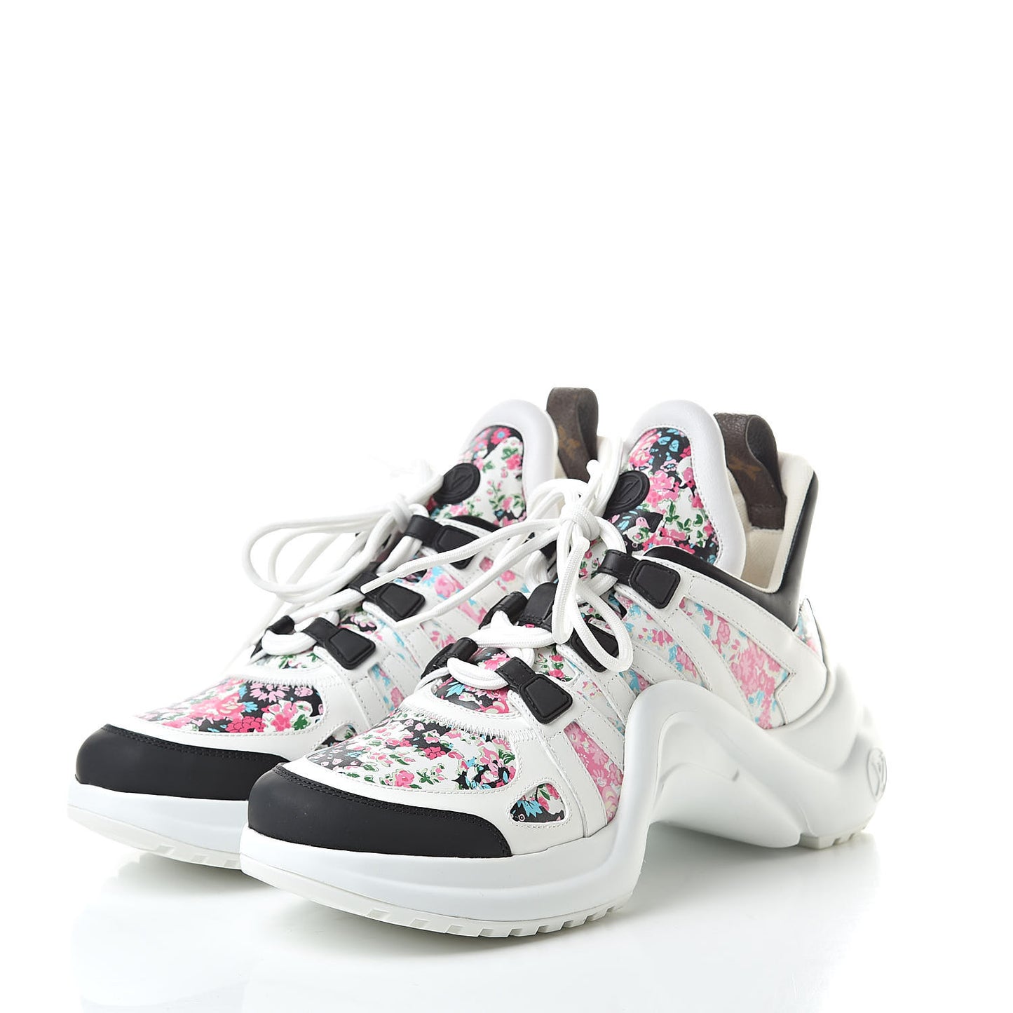 Flower Printed Calfskin Monogram LV Archlight Sneakers 40 Black Rose