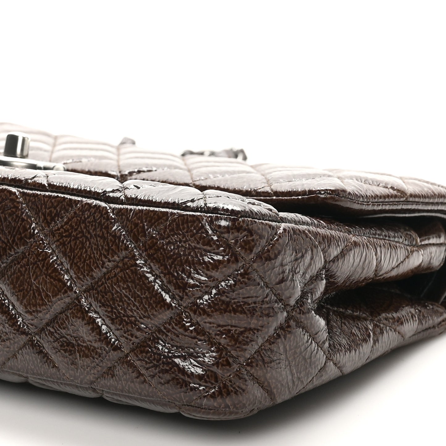 Crinkled Patent Quilted Medium Double Flap Brown