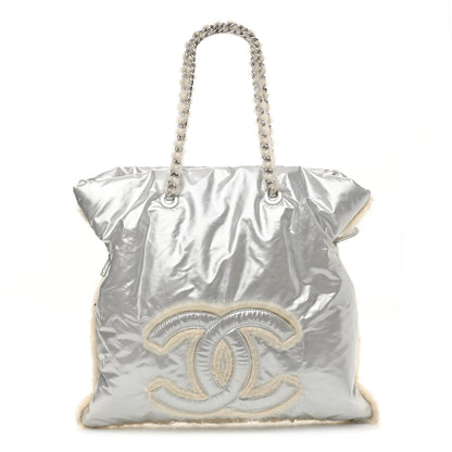 Chanel Vinyl Mohair Trimmed CC Bonbons Tote Silver 1 of 13