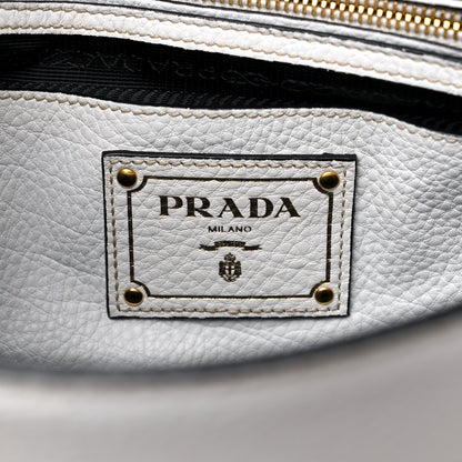 Prada Vitello Daino Sound Twin Pocket Satchel Bianco 6 of 16