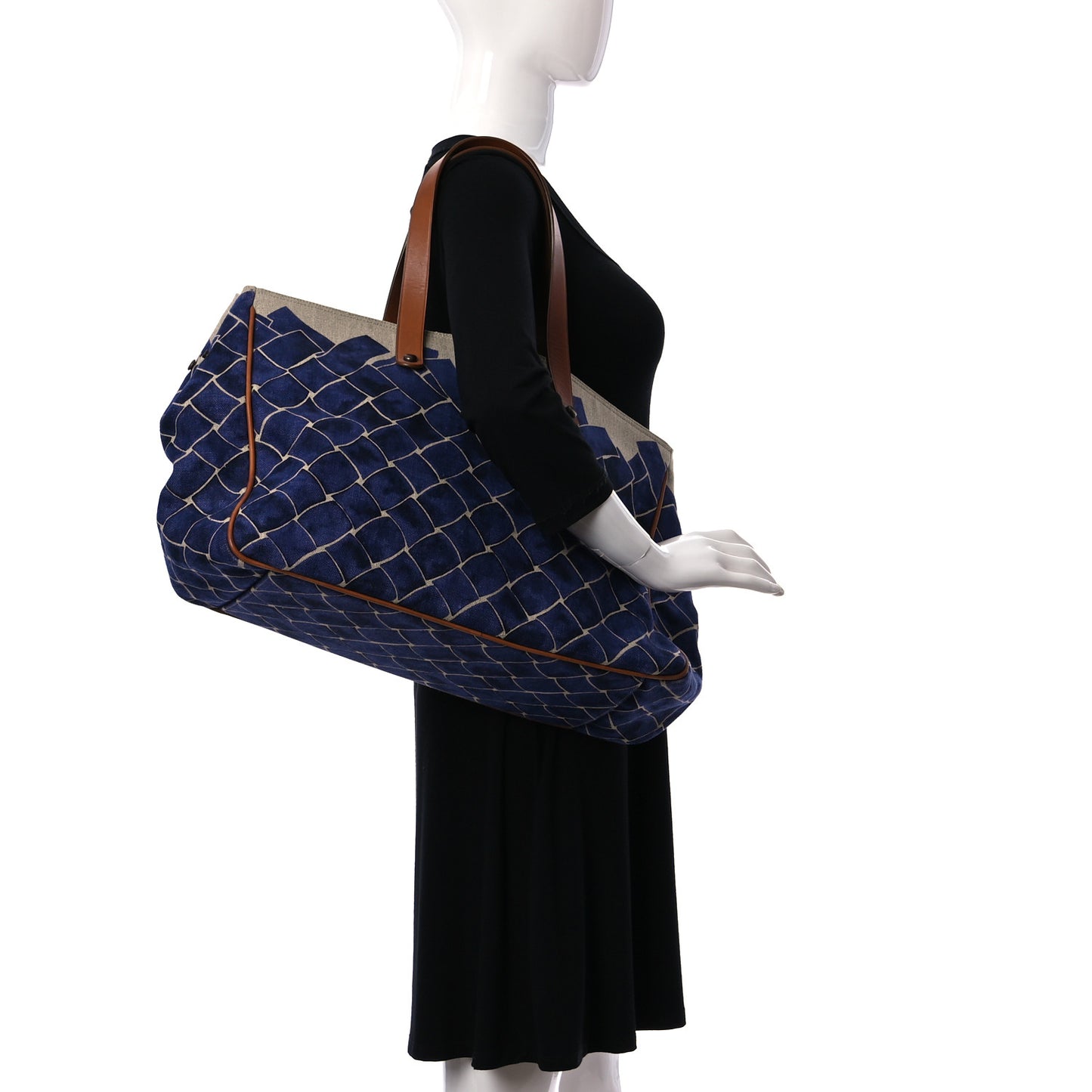 Natural Linen Calfskin Tote White Rope