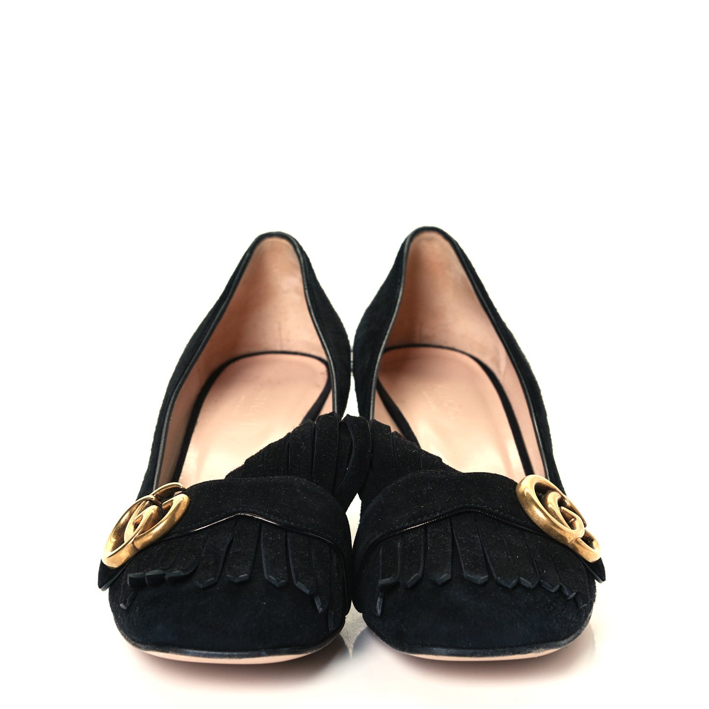 Kid Scamosciato GG Marmont Fringe 50mm Loafer Pumps 37.5 Black