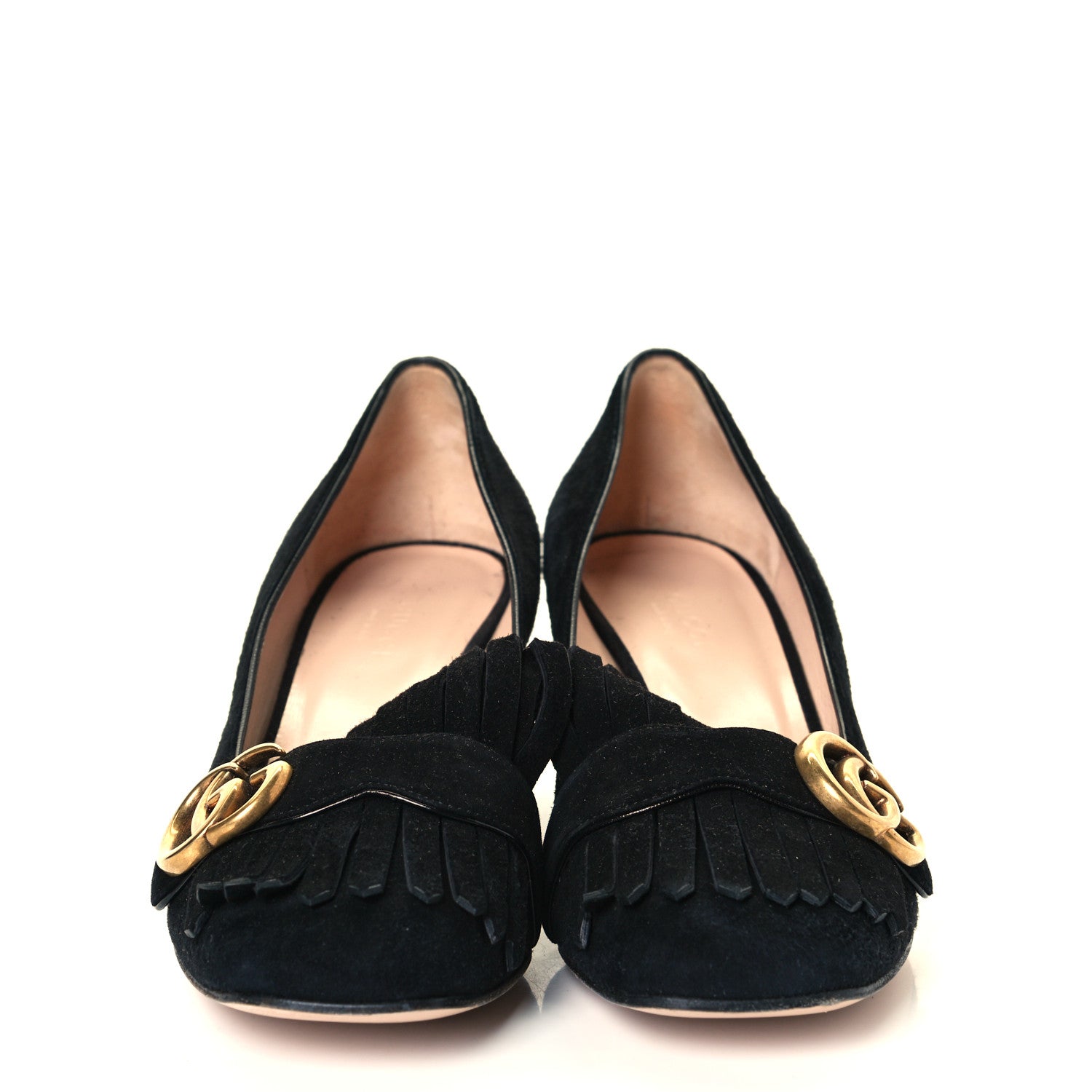 Gucci Kid Scamosciato GG Marmont Fringe 50mm Loafer Pumps 37.5 Black 2 of 12