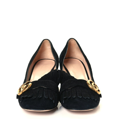 Gucci Kid Scamosciato GG Marmont Fringe 50mm Loafer Pumps 37.5 Black 2 of 12