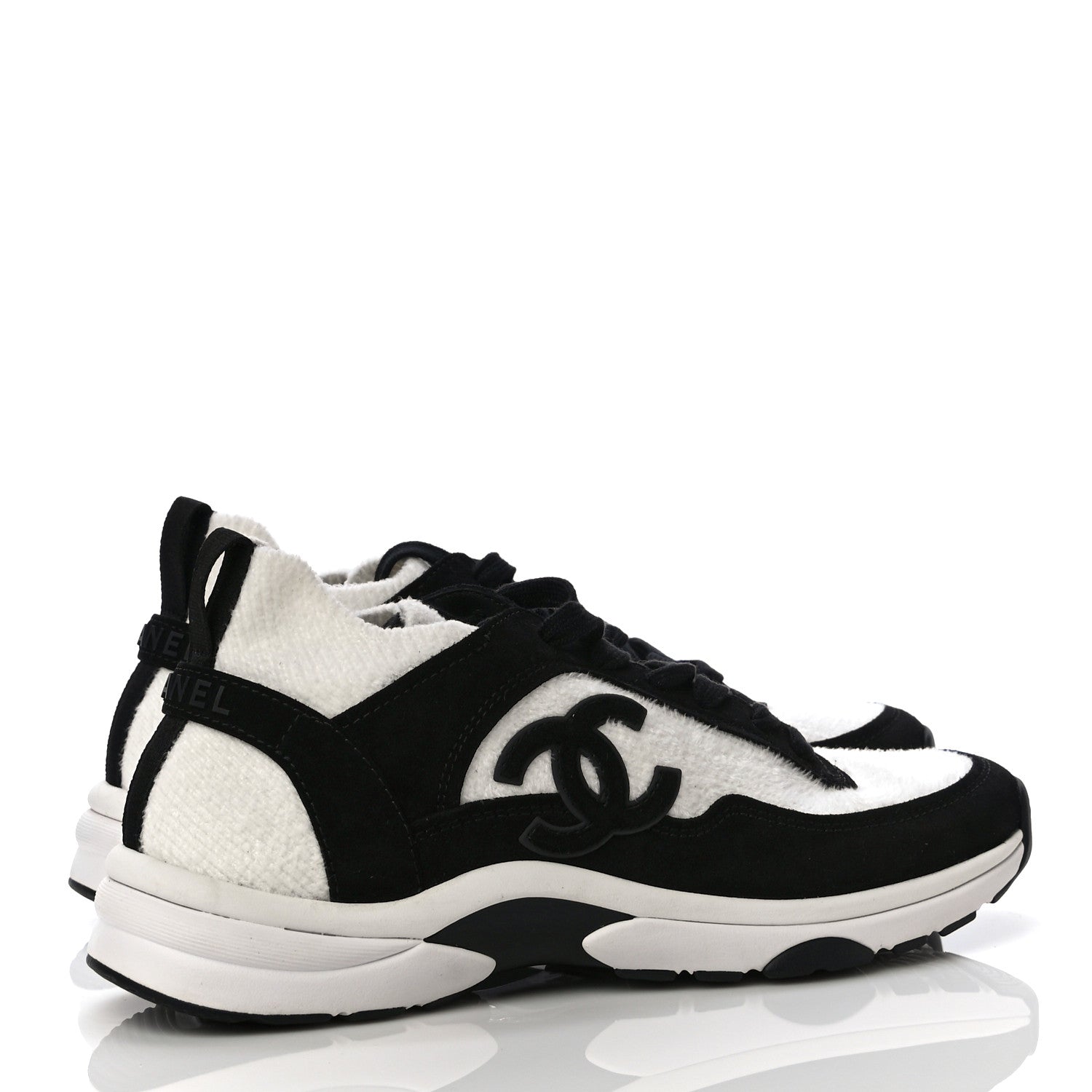 Chanel Fabric Suede Calfskin CC Sneakers 39.5 White Black 4 of 10