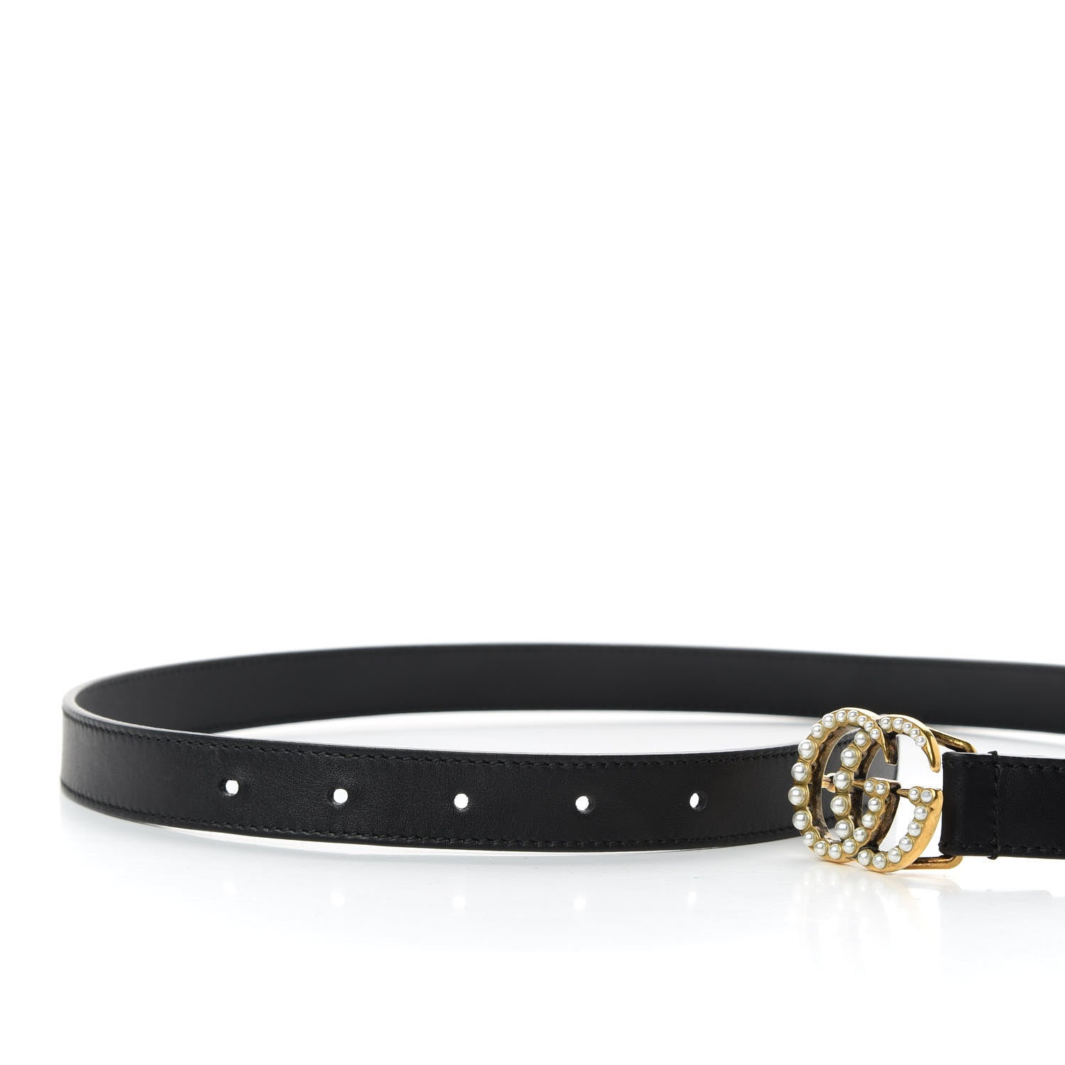 Gucci Moon Calfskin Pearl Double G 20mm Belt 80 32 Black Cream 4 of 5