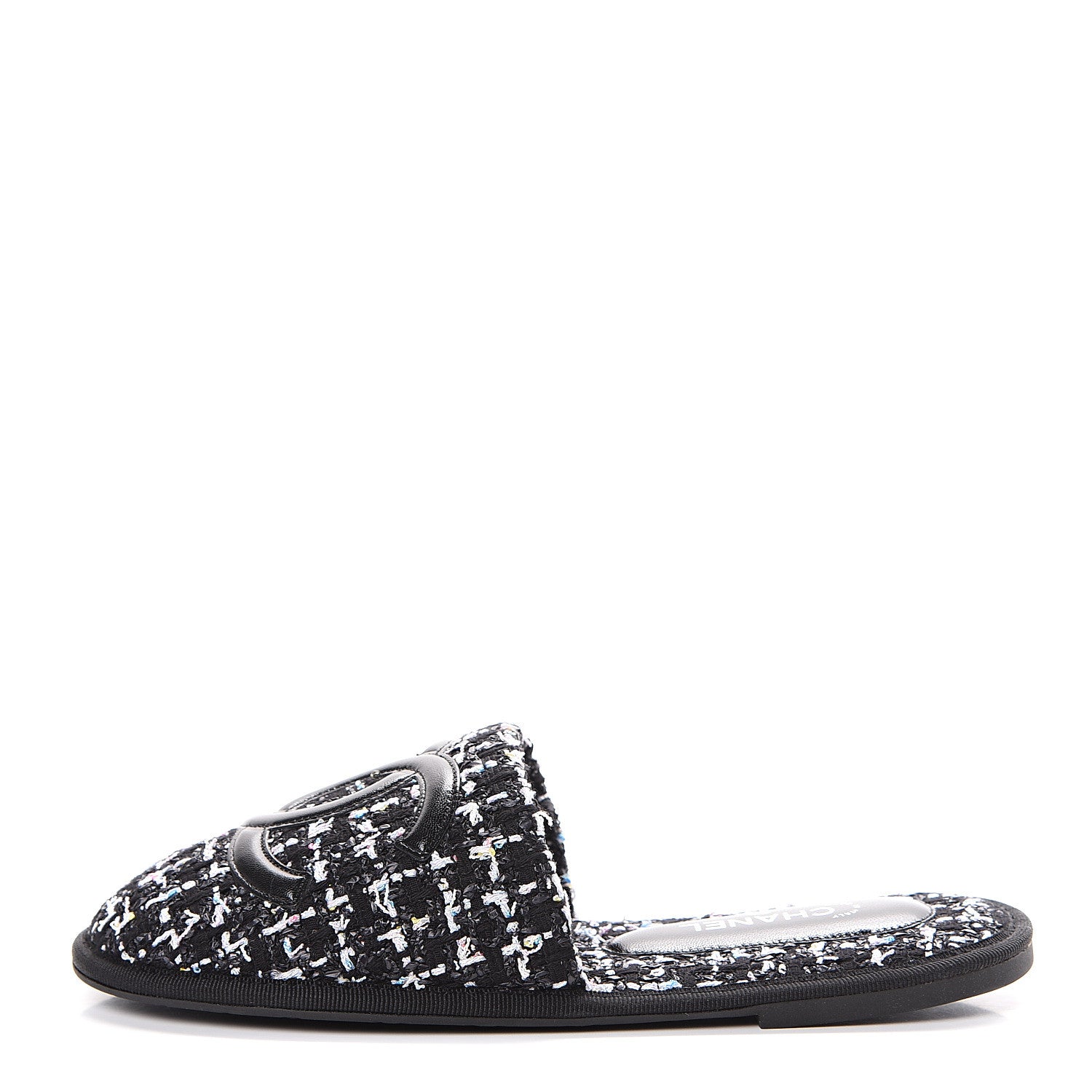 Chanel Tweed CC Flat Mules XS Black 1 of 7