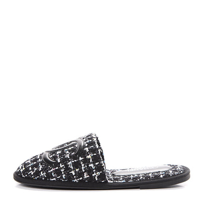 Chanel Tweed CC Flat Mules XS Black 1 of 7