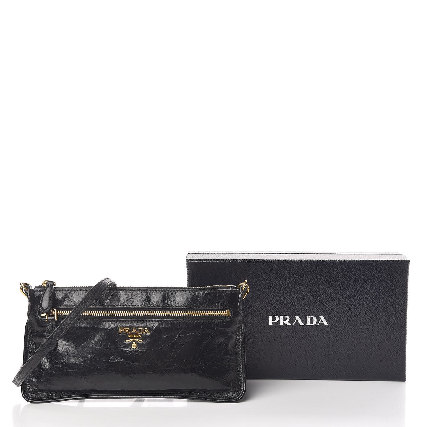 Craquele Zip Crossbody Black