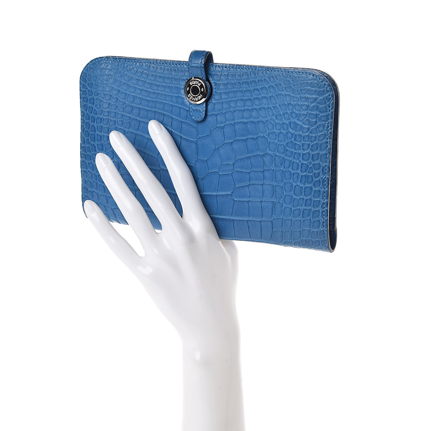 Hermes Matte Alligator Dogon Combined Wallet Bleu Izmir 2 of 7