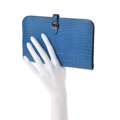 Hermes Matte Alligator Dogon Combined Wallet Bleu Izmir 2 of 7