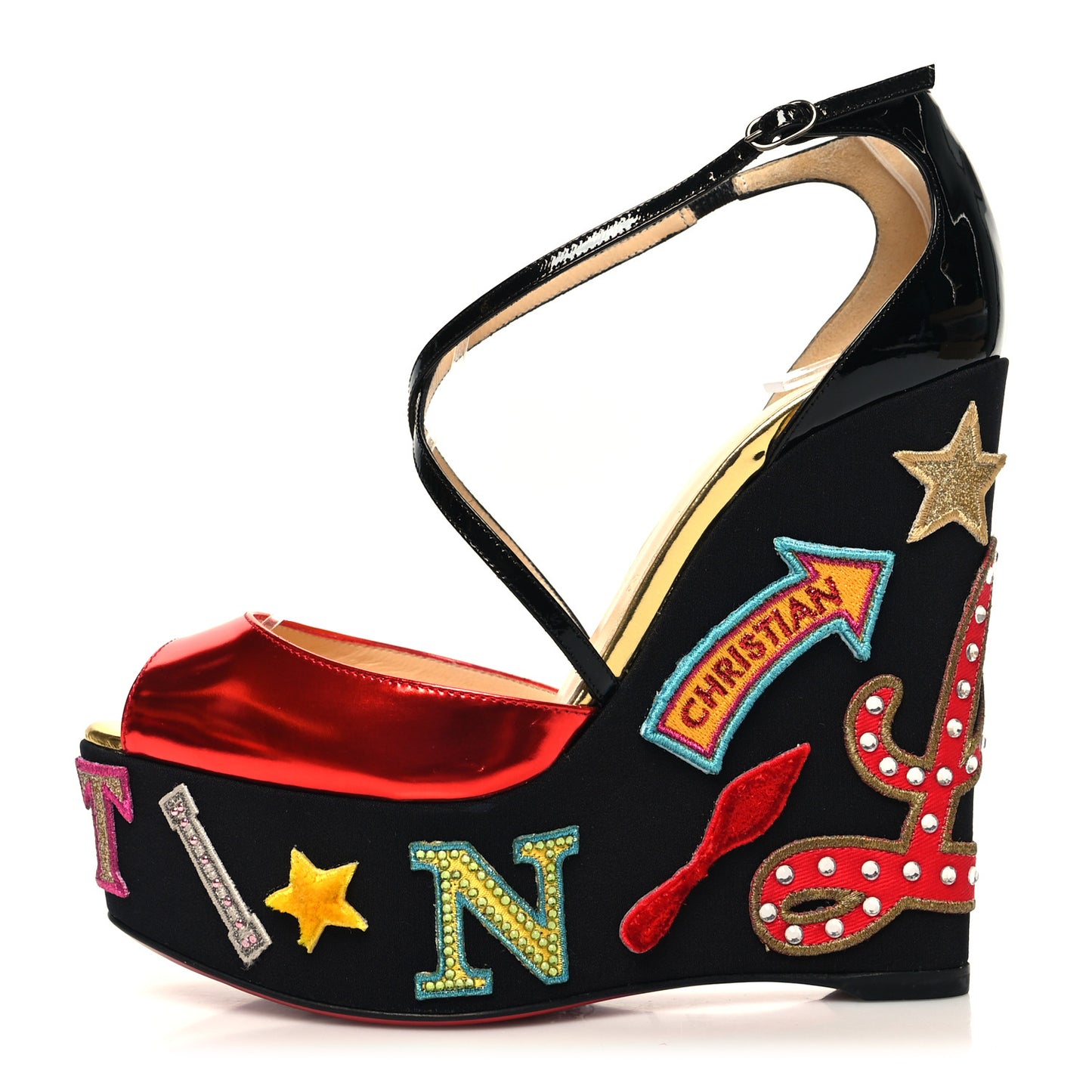 Patent Loubi Zeppa 140 Wedges 37.5 Black Red