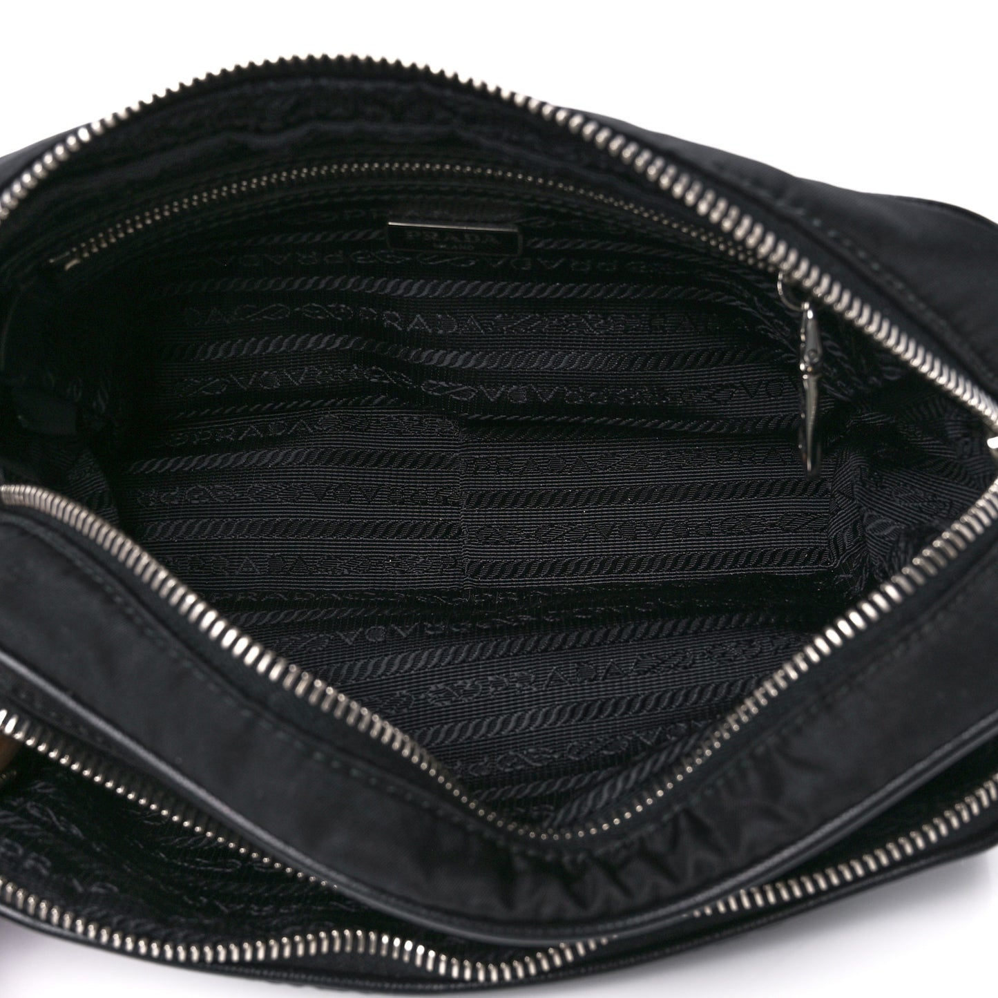 Nylon Saffiano Vela Double Zip Crossbody Bag Black
