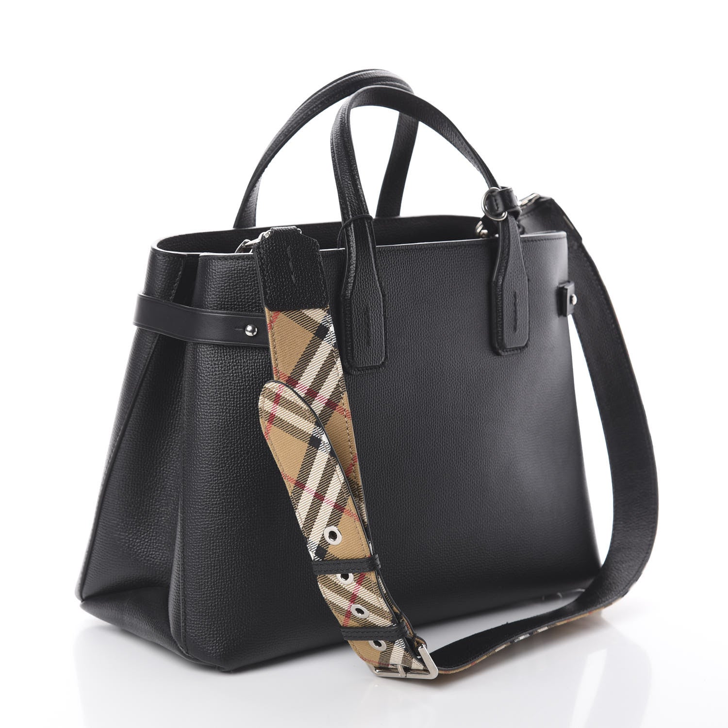 Burberry Derby Calfskin House Check Medium Banner Tote Black 2 of 9