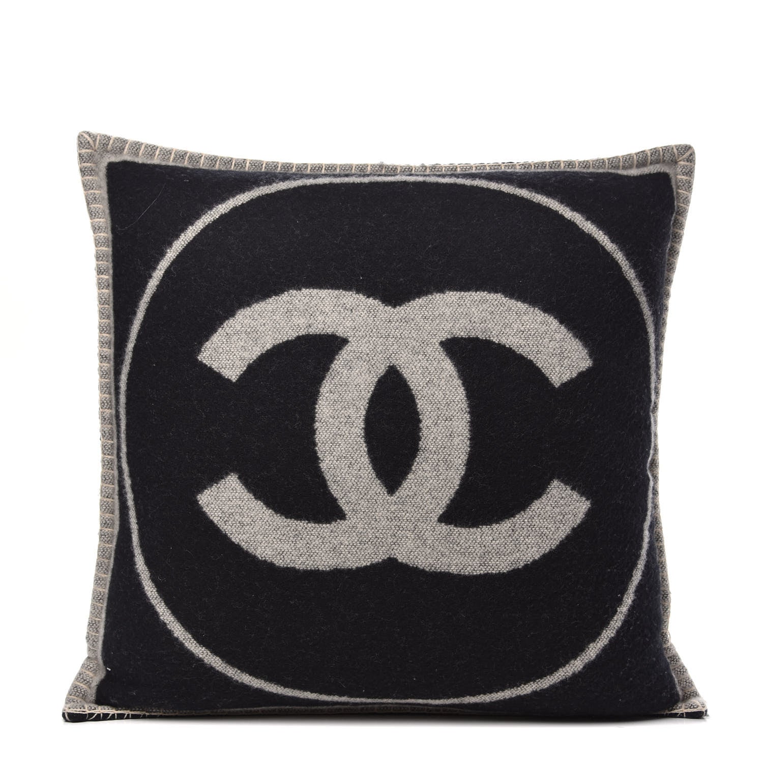 Chanel Merino Wool Cashmere CC Pillow Black Beige 1 of 4