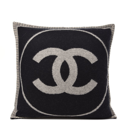 Chanel Merino Wool Cashmere CC Pillow Black Beige 1 of 4