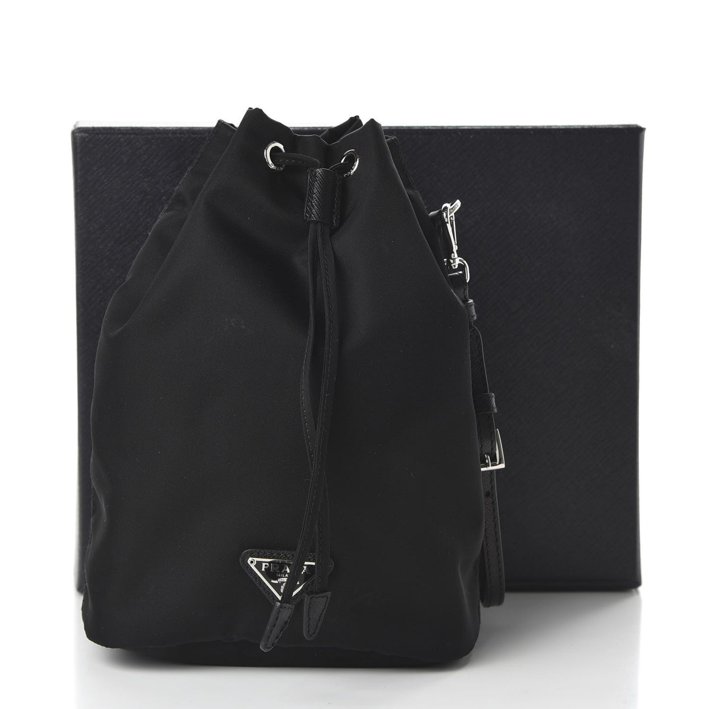 Saffiano Tessuto Nylon Vela Bucket Wristlet Black