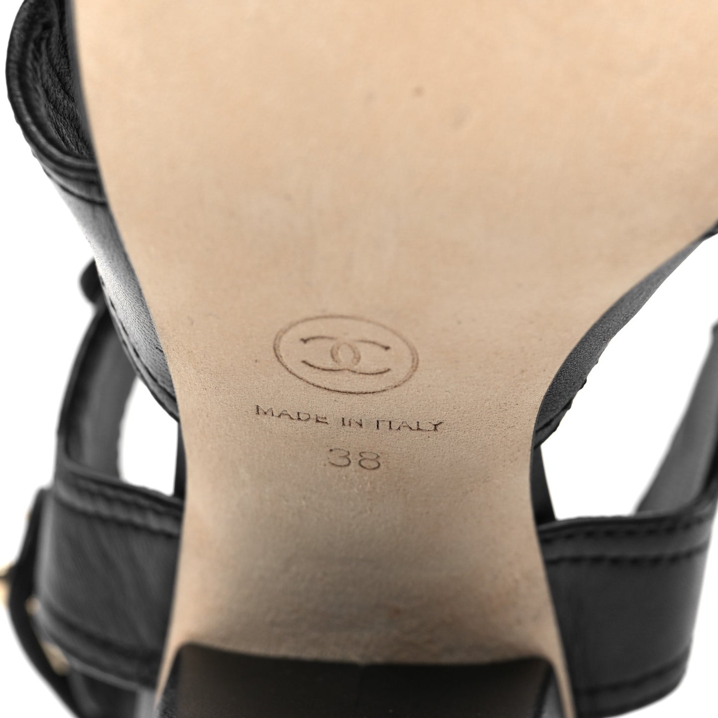 Goatskin CC Turnlock Sandals 38 Black