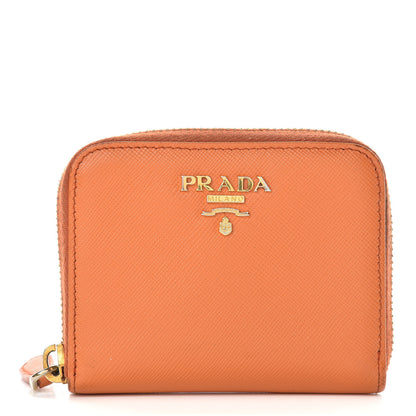 Prada Saffiano Metal Zip Coin Purse Papaya 1 of 17