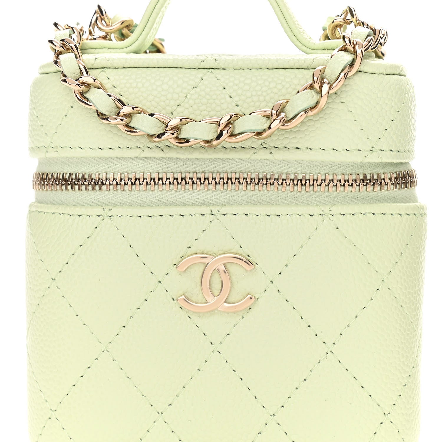 Chanel Caviar Quilted Small Handle With Care Vanity Case With Chain Light Green 8 of 11