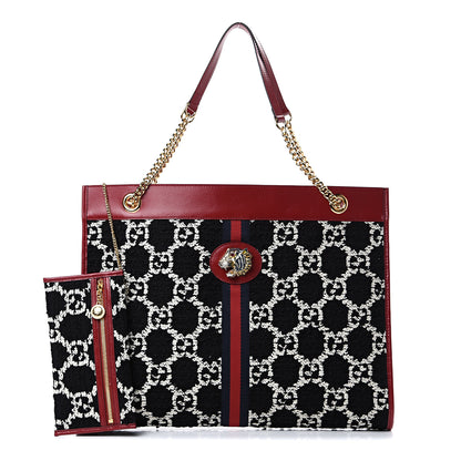 Gucci Tweed GG Monogram Large Rajah Chain Tote Romantic Cherry Black White 1 of 10