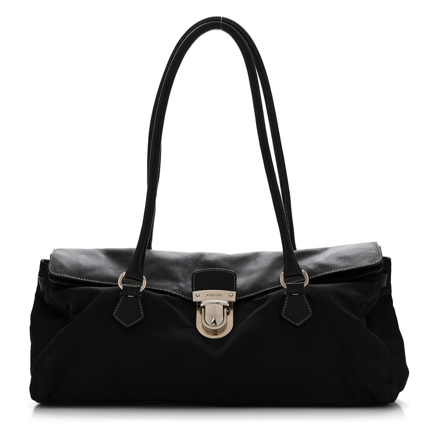 Nylon Royal Calf Easy Foldover Pushlock Satchel Black