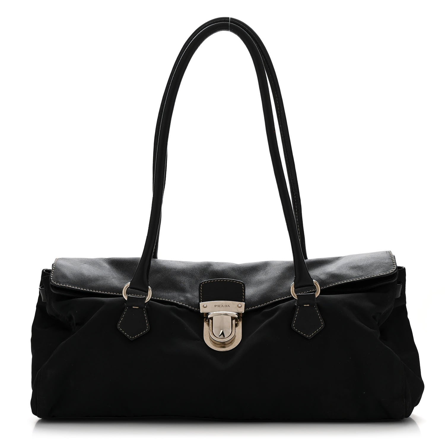 Prada Nylon Royal Calf Easy Foldover Pushlock Satchel Black 1 of 14