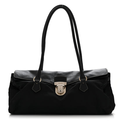Prada Nylon Royal Calf Easy Foldover Pushlock Satchel Black 1 of 14