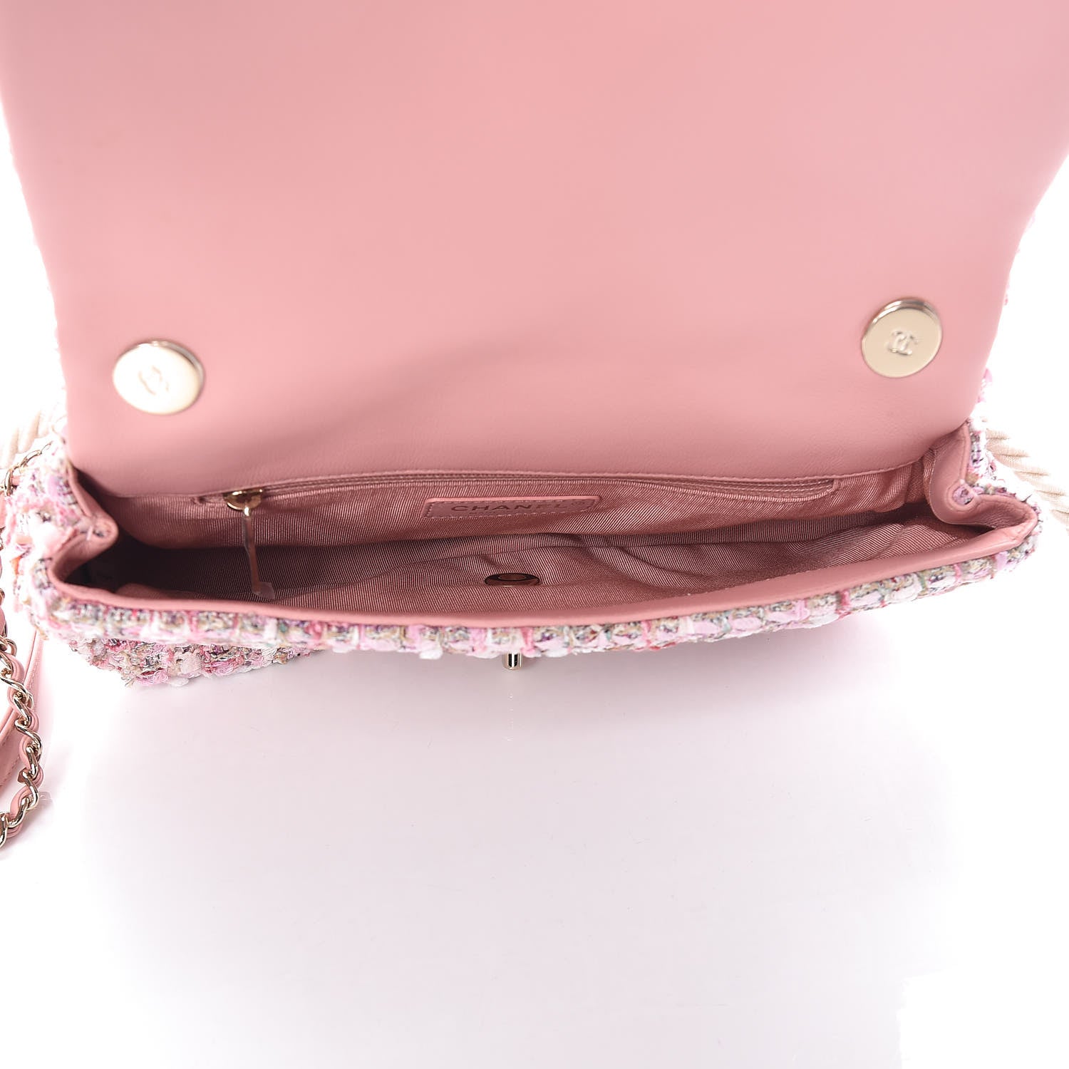 Chanel Tweed Medium Pearl Handle Flap Pink Beige Orange Ecru 5 of 9