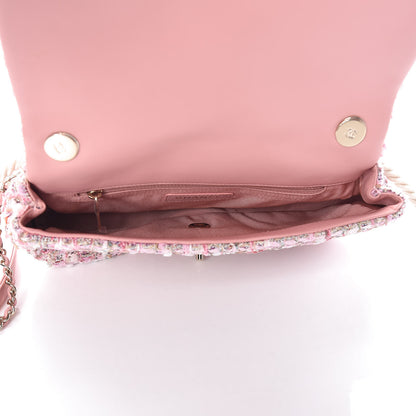 Chanel Tweed Medium Pearl Handle Flap Pink Beige Orange Ecru 5 of 9