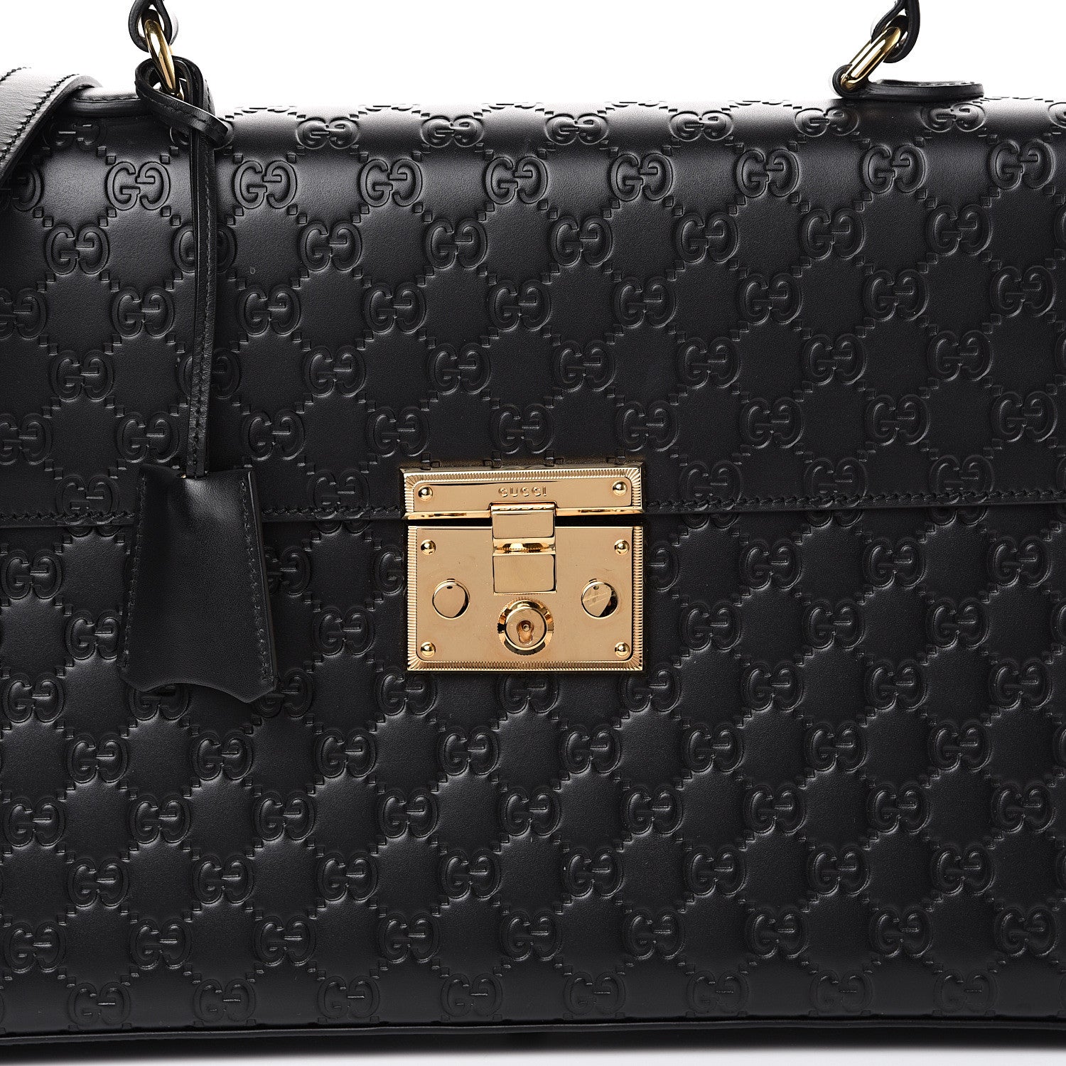 Gucci Guccissima Signature Medium Padlock Top Handle Bag Black 7 of 10