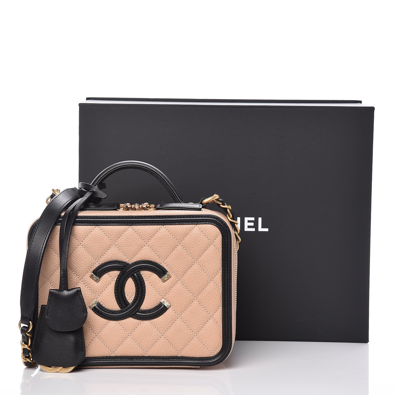 Chanel Caviar Quilted Medium CC Filigree Vanity Case Beige Black 13 of 13