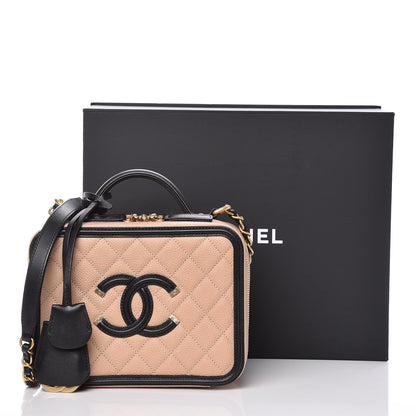 Chanel Caviar Quilted Medium CC Filigree Vanity Case Beige Black 13 of 13
