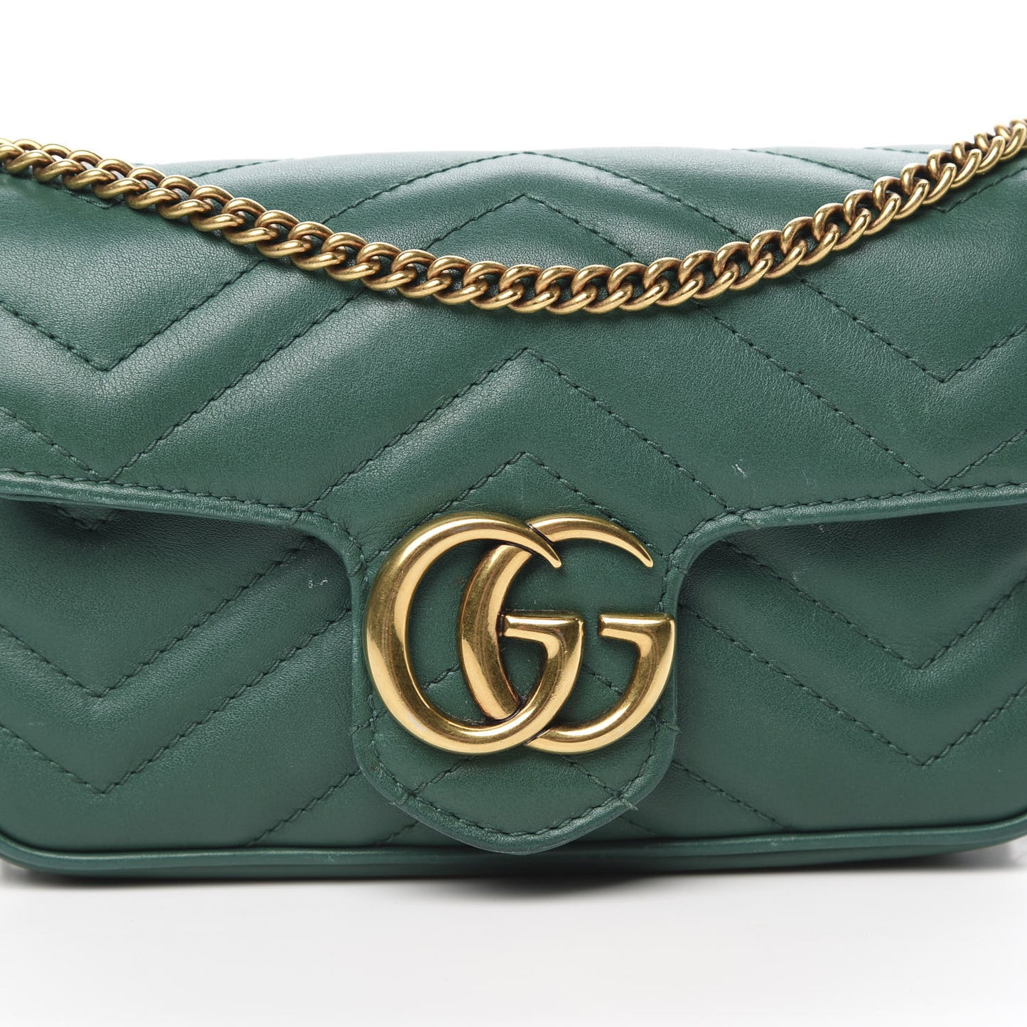 Calfskin Matelasse Super Mini GG Marmont Shoulder Bag Emerald Green
